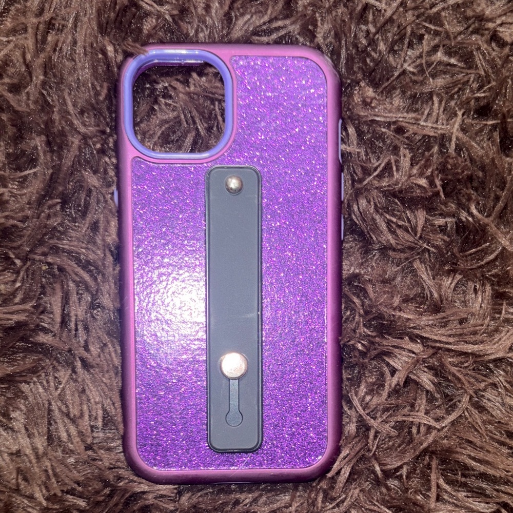 Purple Glitter iPhone 14 Case with Stand